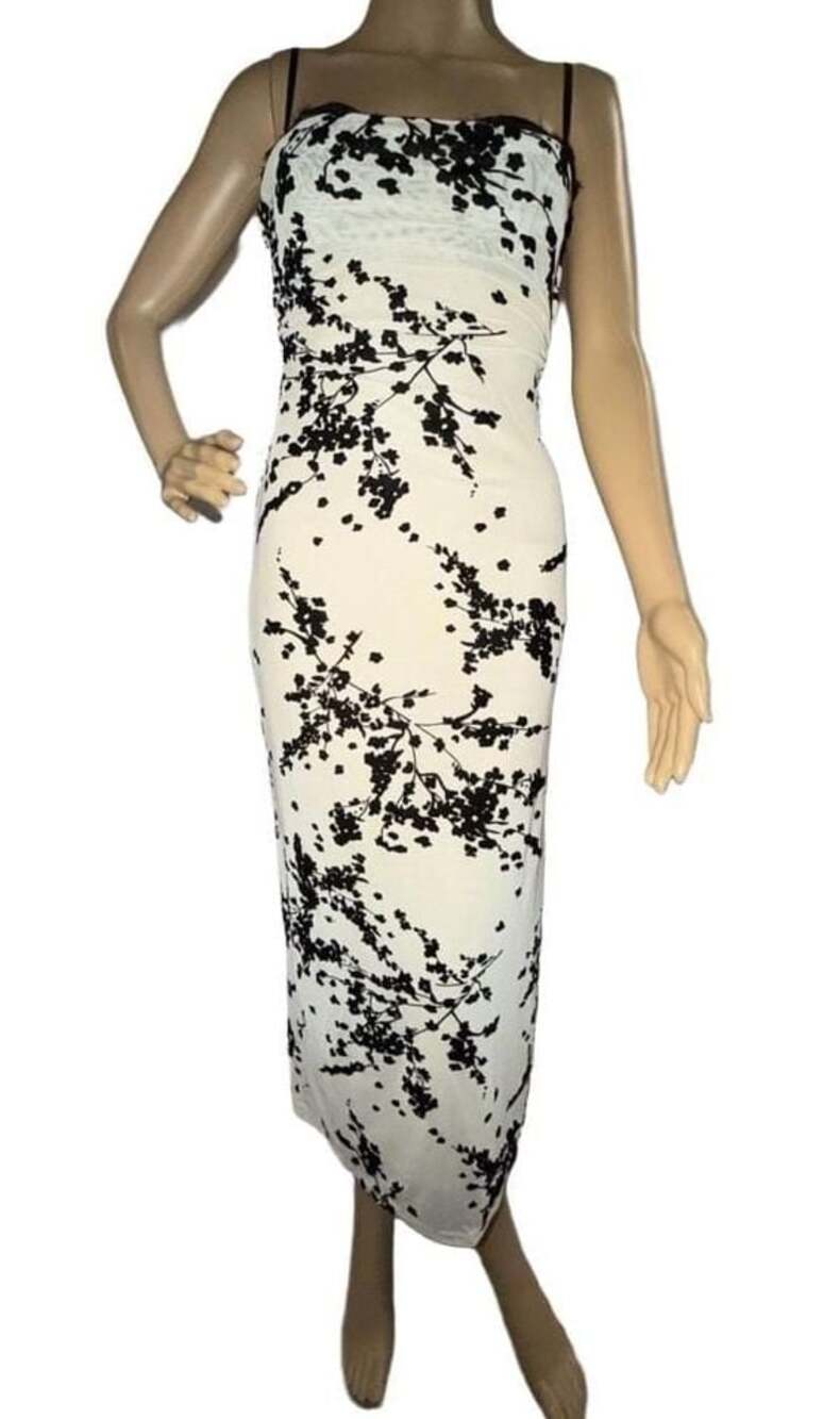 Fore Collection Cara Mesh Velvet Burnout Midi Dress in Black and Cream